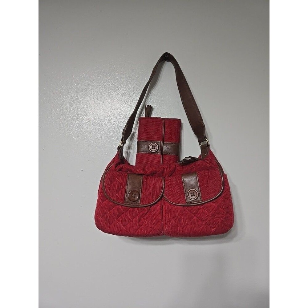 Vera Bradley Red Corduroy Shoulder Bag Limited Edition With Wallet